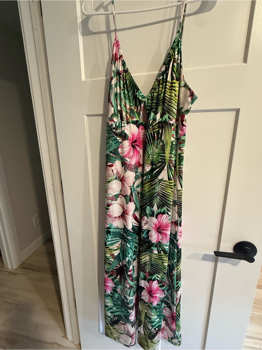 Tropical Floral Green and Pink Girls' One-Piece dress maxi